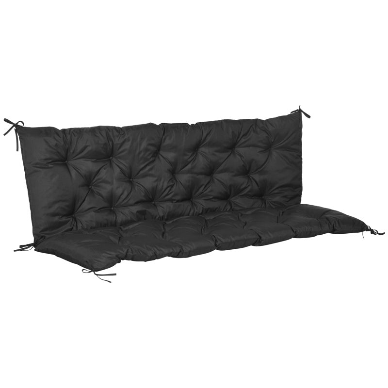 Outsunny 3 Seater Bench Cushion, Garden Chair Cushion with Back and Ties for Indoor and Outdoor Use, 98 x 150 cm, Black