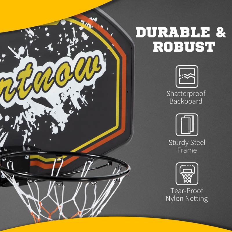 SPORTNOW Wall Mounted Basketball Hoop, Mini Basketball Hoop and Backboard Set for Teenagers and Adults, Outdoors and Indoors Door and Wall Use, Red and Yellow