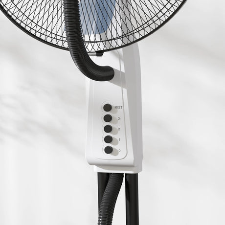 HOMCOM Spray Misting Fan, Floor Fan with Water Mist Spray, 70 Oscillation, Tilt Head, 3 Speeds, 2.8L Water Tank, White