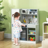 AIYAPLAY Pretend Play Toy Kitchen, Kids Kitchen Playset w/ Sounds, Lights, Running Water, Coffee Maker, Refrigerator