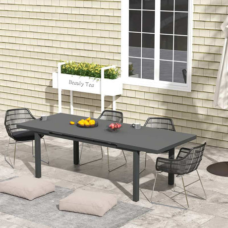 Outsunny Aluminium Garden Table for 6-8, Extending Outdoor Dining Table Rectangle for Lawn Balcony - Charcoal Grey