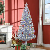 HOMCOM 6FT Artificial Fibre Optic Christmas Tree Seasonal Decoration w/ LED Lights Pre-Lit Easy Store White Blue