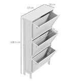 HOMCOM Narrow Shoe Cabinet with 3 Flip Drawers - White