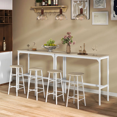 HOMCOM 3 Piece Bar Table Set with 2 Stools, Industrial Bar Table and Stool Set, Dining Table and Chair Set, Oak