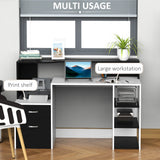 HOMCOM Computer Desk with Drawers and Storage Shelves, Office Desk Writing Table with Printer Stand, Large Workstation for Study Play Work Home Office, 137 x 55 x 92cm, Black and White