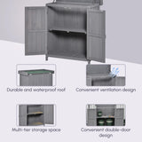 Outsunny Small Shed, Wooden Garden Shed with Openable Hinged Roof and Removable Shelf, Outdoor Tool Storage Cabinet Chest with Double Doors, 74 x 43 x 88 cm, Grey