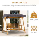 Outsunny 3 Seater Garden Swing Seat Swing Chair Outdoor Wooden Swing Bench Hammock with Adjustable Canopy