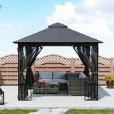 Outsunny 3 x 3m Garden Gazebo Patio Party Tent Shelter Outdoor Canopy Double Tier Sun Shade with Metal Frame and Netting, Dark Grey