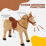 HOMCOM Kids Ride On Standing Horse Cuddly Toy Children Plush Soft Pony Gift w/ Neigh Sound or 2 Years and Up Beige