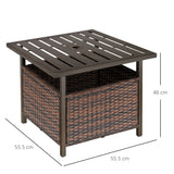 Outsunny Rattan Garden Coffee Table, 55.5 cm Square Wicker Patio Side Coffee Table with 4 cm Umbrella Hole, Metal Bottom and Slatted Top for Outdoor, Balcony, Brown