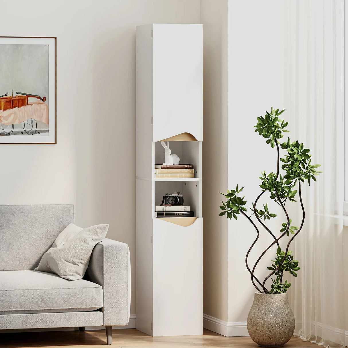 HOMCOM Tall Slim Bathroom Cabinet with 2 Doors, 2 Shelves - White