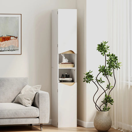 HOMCOM Tall Slim Bathroom Cabinet with 2 Doors, 2 Shelves - White