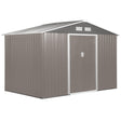 Outsunny 9 x 6FT Outdoor Garden Roofed Metal Storage Shed Tool Box with Foundation Ventilation & Doors Light, Grey