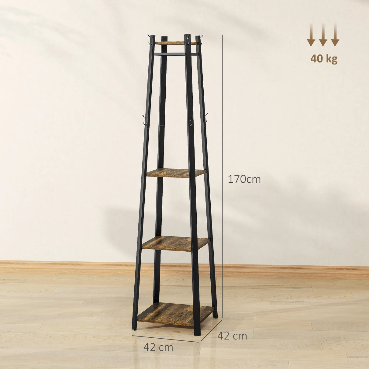 HOMCOM Compact Freestanding Coat Rack -  Black/Brown