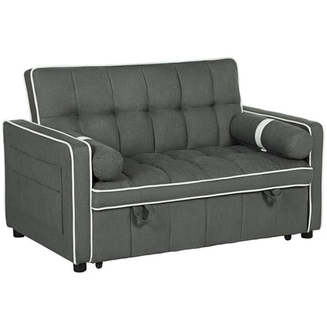 HOMCOM Two-Seater Linen-Look Sofa Bed - Charcoal Grey