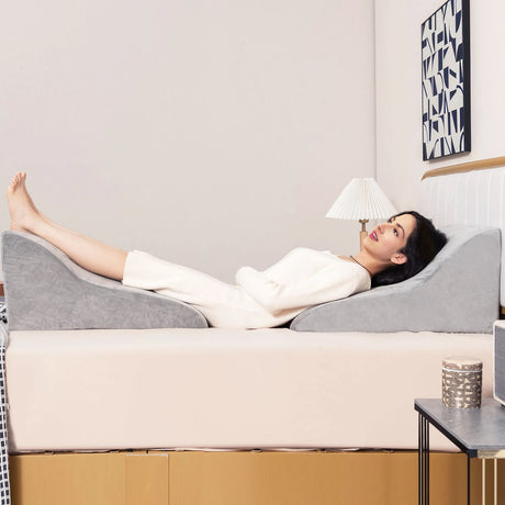 Reading cushion for bed and sofa with washable cover, vein cushion for elevating legs, grey