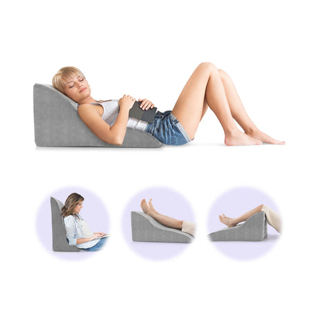 Reading cushion for bed and sofa with washable cover, vein cushion for elevating legs, grey