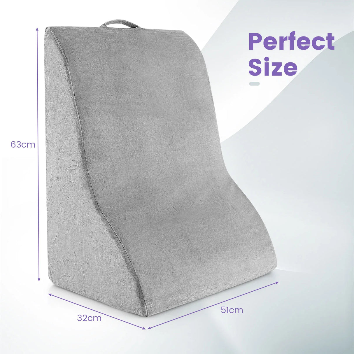 Reading cushion for bed and sofa with washable cover, vein cushion for elevating legs, grey