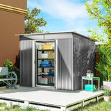 Outsunny Garden Metal Storage Shed House Hut Gardening Tool Storage w/ Tilted Roof and Ventilation 8.5 x 6ft, Grey