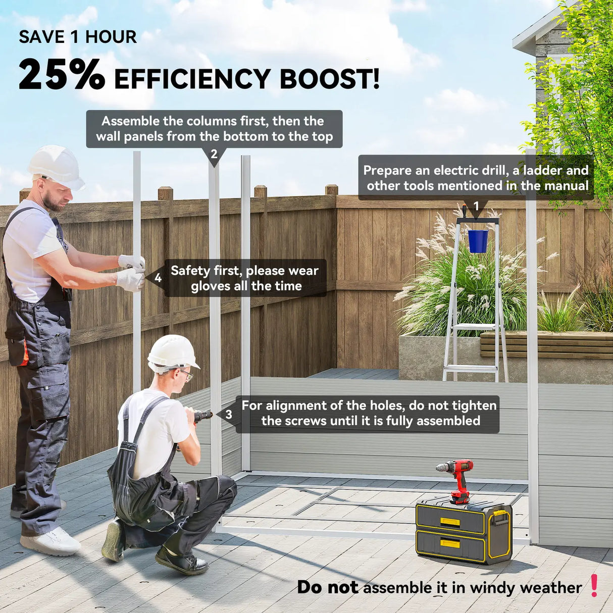 Outsunny 7.9ft x 6.2ft Aluminium Frame and Plastic Wall Shed, with Foundation - Light Grey