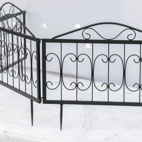Outsunny Decorative Garden Fencing, 4PCs Outdoor Picket Fence Panels, Rustproof Metal Wire Landscape Flower Bed Border Edging Animal Barrier, Black