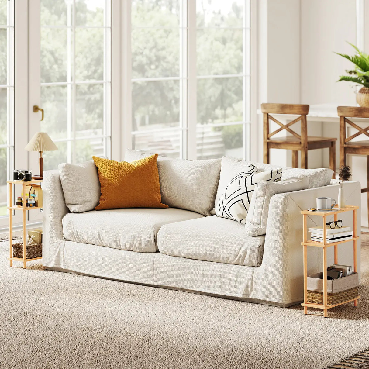 HOMCOM Bamboo Side Table, 3-Tier Slim End Table, Nordic Style, for Living Room, Bedroom, Office, Tool-Free Assembly, Natural Wood Finish