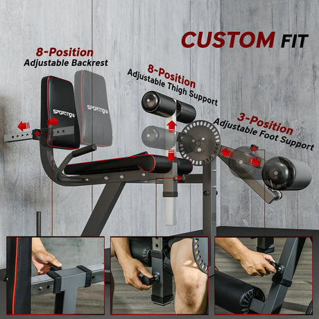 SPORTNOW Seated Leg Extension and Curl Machine, Adjustable Leg Raise Machine and Curl Machine with Plate Loaded for Hip, Thigh, Lower Body Workout
