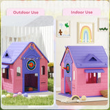 AIYAPLAY 5-in-1 Playhouse for Kids Outdoor Indoor with Basketball Hoop, Football Goal, Dartboard, Ring Toss for 2-5 Years, Pink