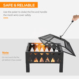 Outsunny 66cm Outdoor Fire Pit with Screen Cover, Wood Burner, Log Burning Firepit Bowl with Poker for Patio, Backyard, Black