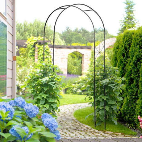 Outsunny Vintage Style Steel Garden Patio Outdoor Arbor & Trellis Arch Support For Vines & Climbing Plants Decoration - Black 2.3H m