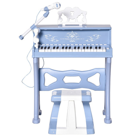 HOMCOM 37 Keys Kids Piano Mini Electronic Keyboard Light Kids Musical Instrument Educational Game Children Grand Piano Toy Set w/Stool & Microphone & Music Stand (Blue)