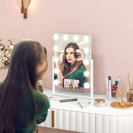 HOMCOM 12 LED bulb Tabletop Makeup Mirror, with Adjustable Settings