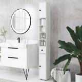 kleankin 180cm Tall Bathroom Cabinet, Slim Bathroom Storage Cabinet with 4 Open Shelves, 2 Door Cupboards and Adjustable Shelves, White