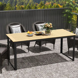 Outsunny Garden Table for 6 People, 175 x 78 x 75 cm Rectangle Outdoor Dining Table with Slatted Top, Metal Frame, for Balcony, Deck, Teak
