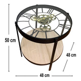 Black Metal Glass Topped Clock Table