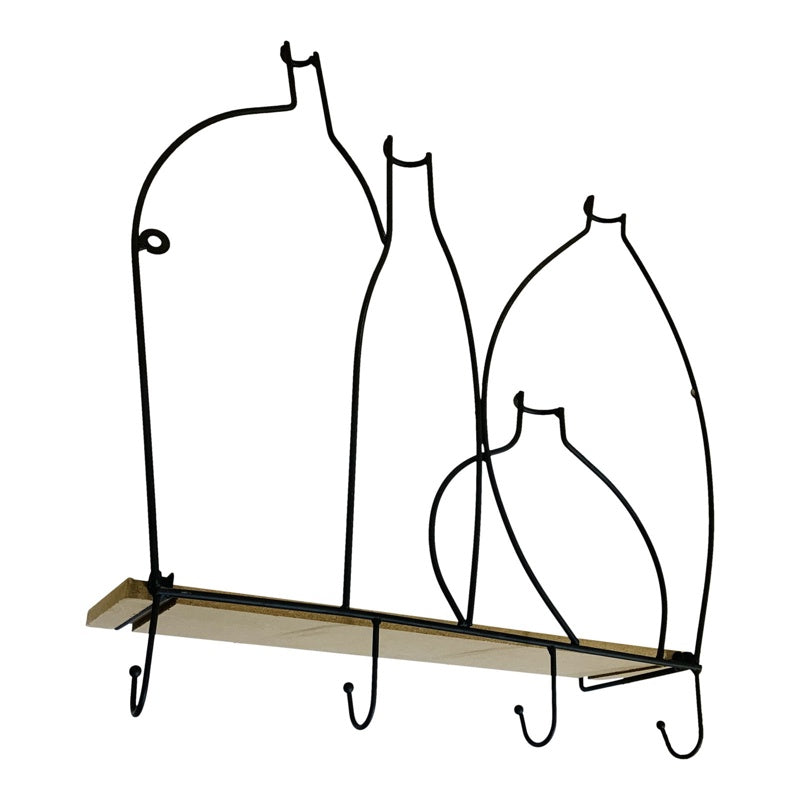 Wire Bottle Design Shelf with 4 Hooks