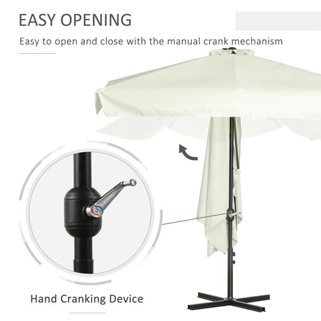 Outsunny 2.3m Half Parasol Semi Round Umbrella Patio Metal Frame Crank Handle for Balcony-- NO BASE INCLUDED, Off-White