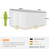 Outsunny 3.3 x 2.68m Corrugated Metal Shed - Black