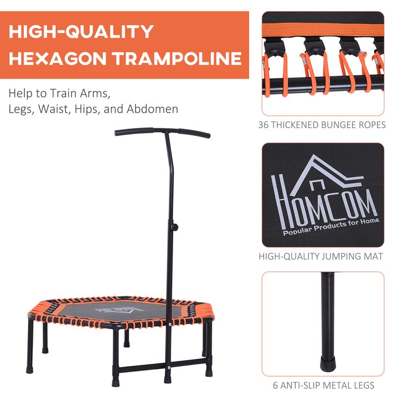 HOMCOM Mini Trampoline W/Adjustable Handle Bar - Black/Orange