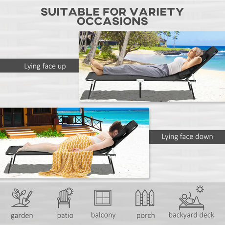 Outsunny Folding Sun Loungers Set of 2 with Face Hole, 4-Position Adjustable Backrest Garden Recliner Chairs Sunbeds, Outdoor Lounge Chairs with 600 D Oxford Cloth Seat, Pillow for Beach, Black
