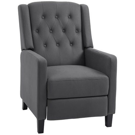 HOMCOM Wingback Recliner Chair for Home Theater, Button Tufted Microfibre Cloth Reclining Armchair with Leg Rest, Deep Grey