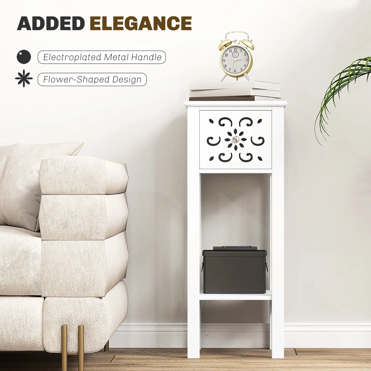 HOMCOM Set of Two Elegant Floral Cut-Out Side Tables - White