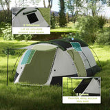 Outsunny Three-Man Camping Tent, with Two Rooms and Porch - Green