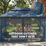 Outsunny 3 x 4 m Outdoor Garden Gazebo with Netting and Curtains, UPF50+ Patio Gazebo Permanent Pavilion Canopy, Dark Blue