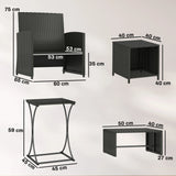 Outsunny 6 Piece Rattan Garden Furniture, Space-Saving Patio Furniture Set with Nesting Tables, Chairs, Stools, Cushions, Black