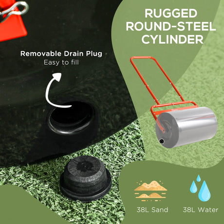 Outsunny 38L Fillable Cylinder Steel Lawn Roller - Red
