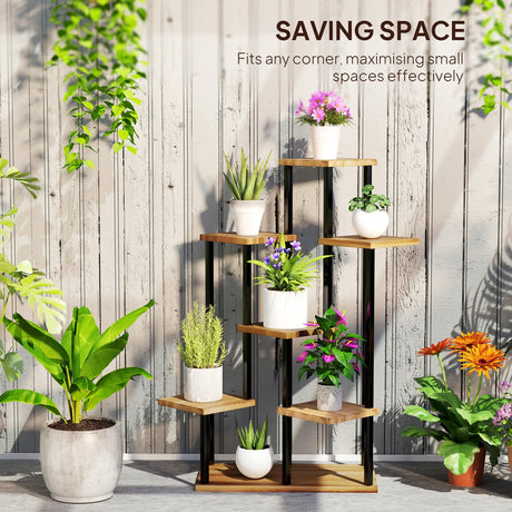 Outsunny Seven Wooden Shelf Plant Stand