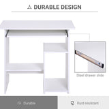 HOMCOM Compact Small Computer Table Wooden Desk Keyboard Tray Storage Shelf Modern Corner Table Home Office White