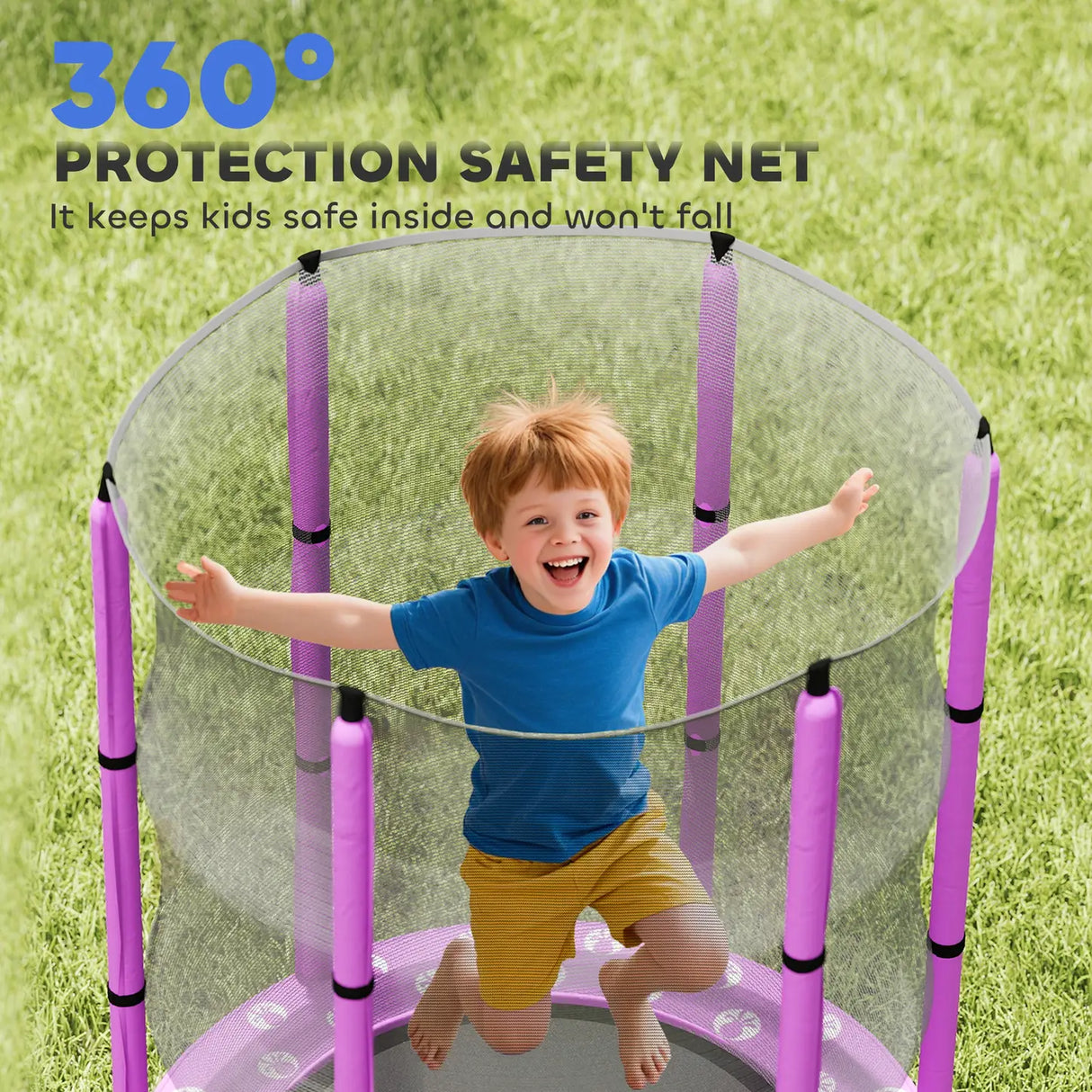 AIYAPLAY 4.6ft Toddler Trampoline w/ Safety Enclosure Net, for Indoor Outdoor Use, Ages 3-6 Years, Purple