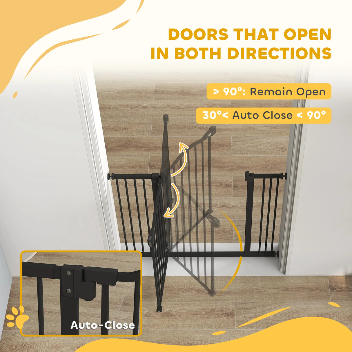 PawHut Metal 74-100cm Adjustable Pet Gate Safety Barrier w/ Auto-Close Door Black